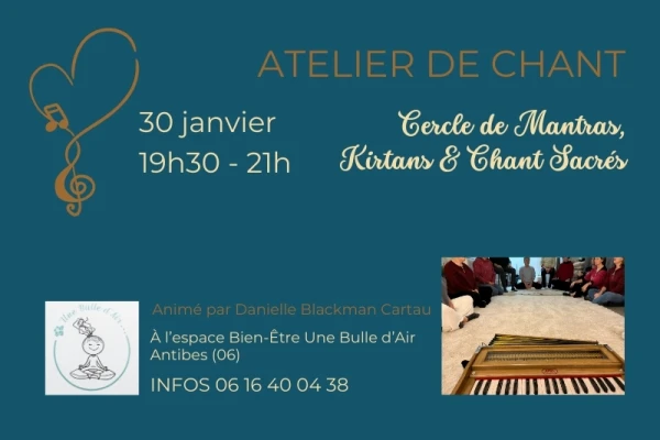 fond vert foncé, affiche pour cercle de mantras, kirtans et chants sacrés